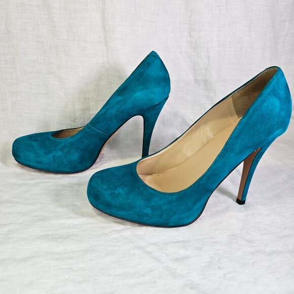 Talbots 8W Skyla 2 Suede 4.25” Stiletto Heels Pumps Teal Turquoise - Picture 3 of 15
